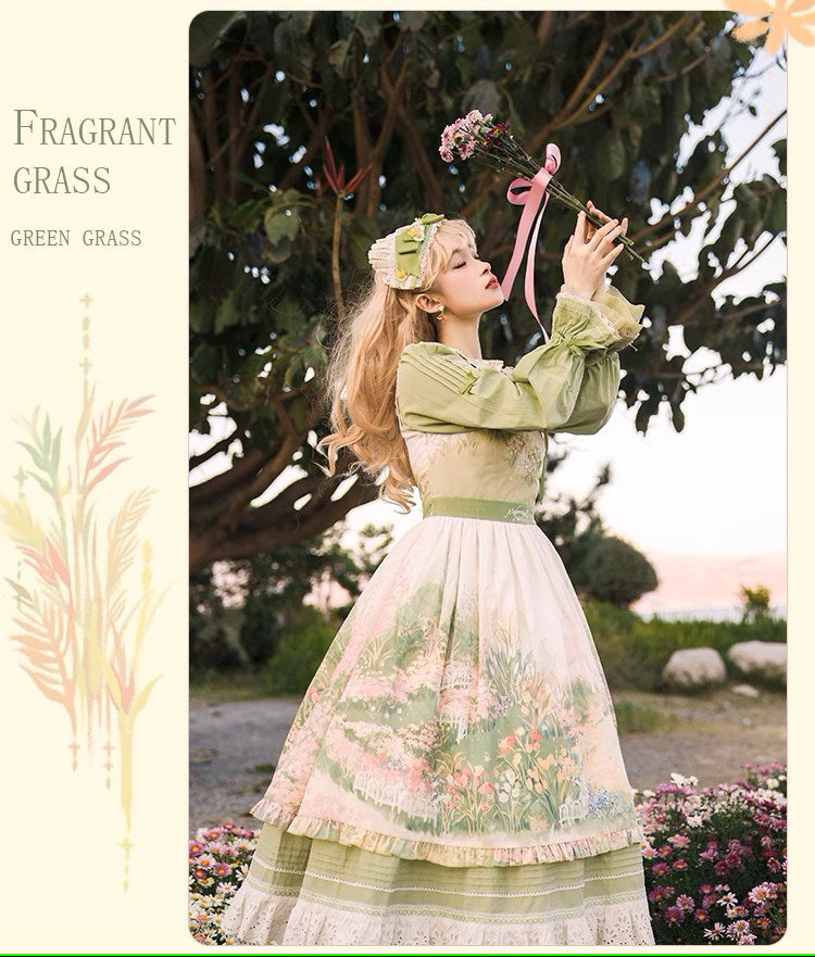 [Resale/Pre-orders available until 2/12] Fragrant Grass Print Jumper Skirt