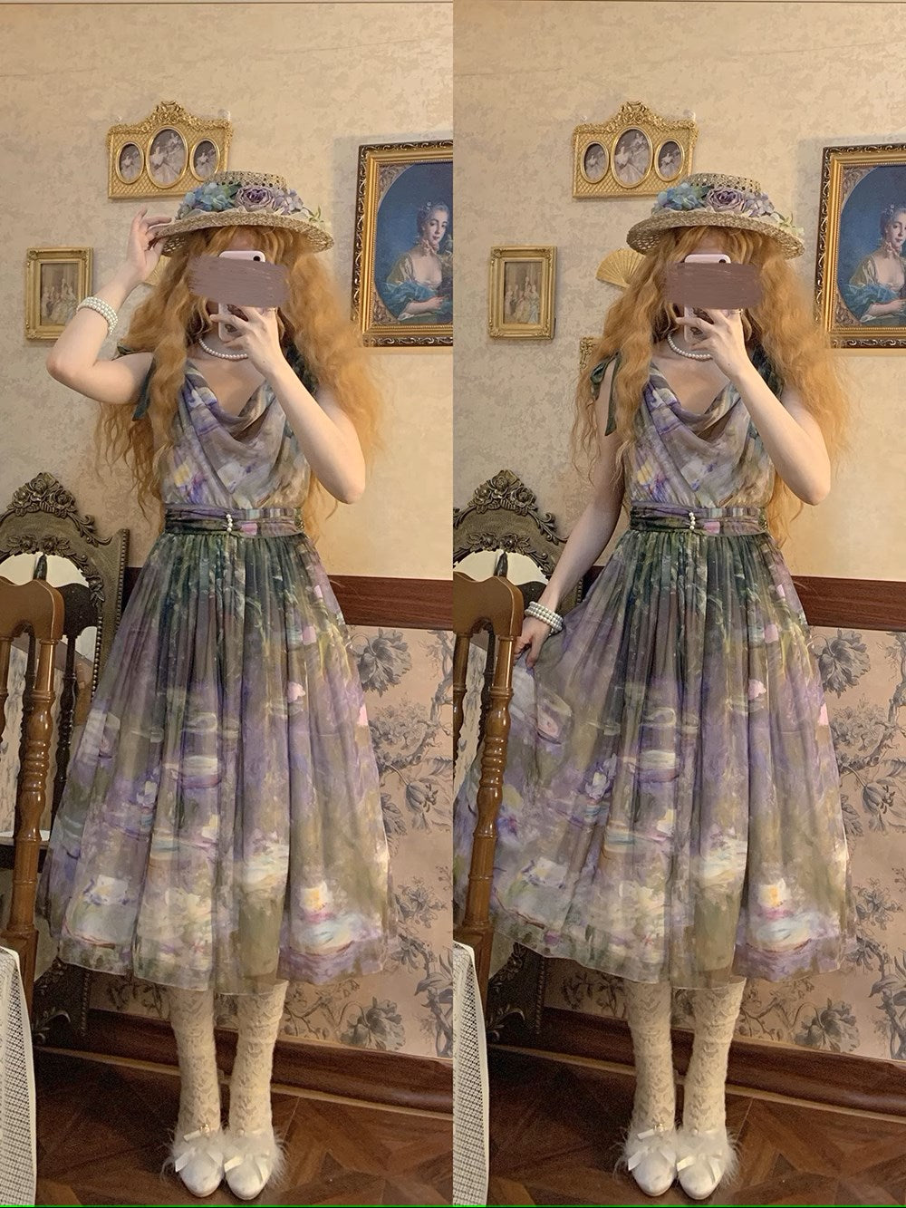 【予約販売】Elegance Greek 油彩画風プリントジャンパースカート