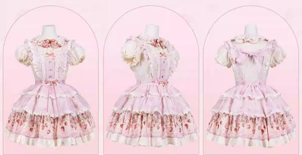 Strawberry Chiffon 胸当て付き三段スカート