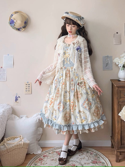 [Reservations until 3/28] Cat Rose Tea Party Jumper Skirt 3 Piece Set Embroidery Type