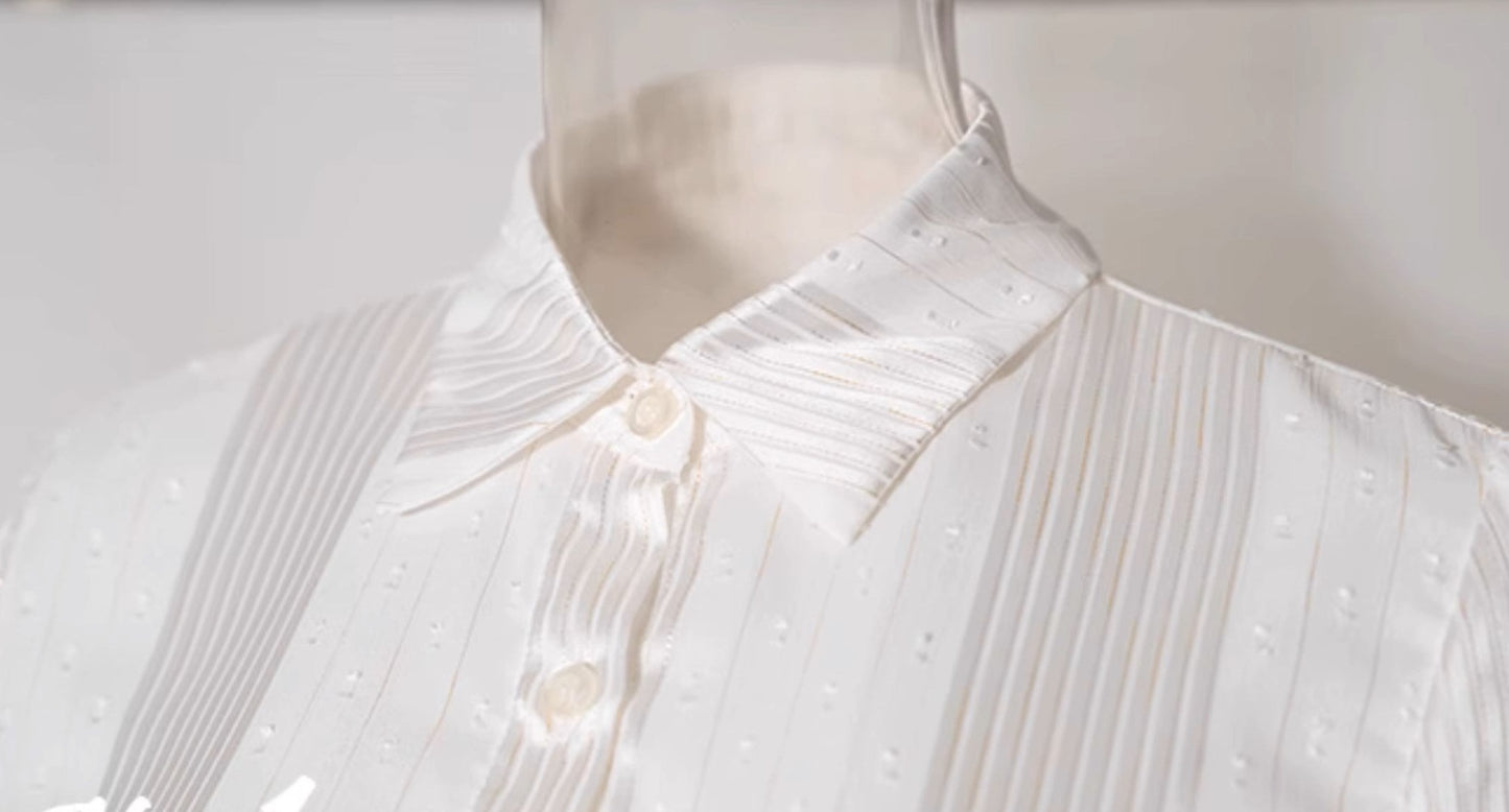 French retro pleated cuff white blouse