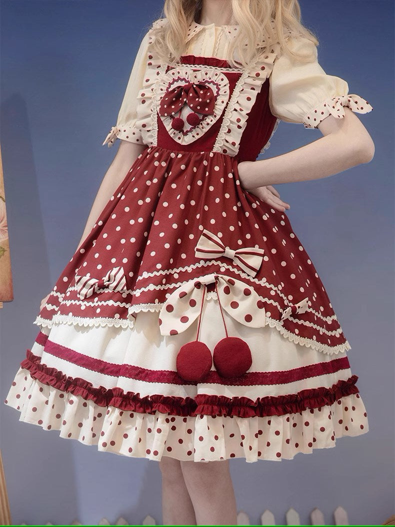 Red Cherry Pie Sweet Loli Polka Dot Jumper Skirt