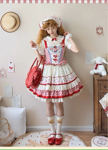 Strawberry Patchwork Jumper Skirt with Pocket Apron