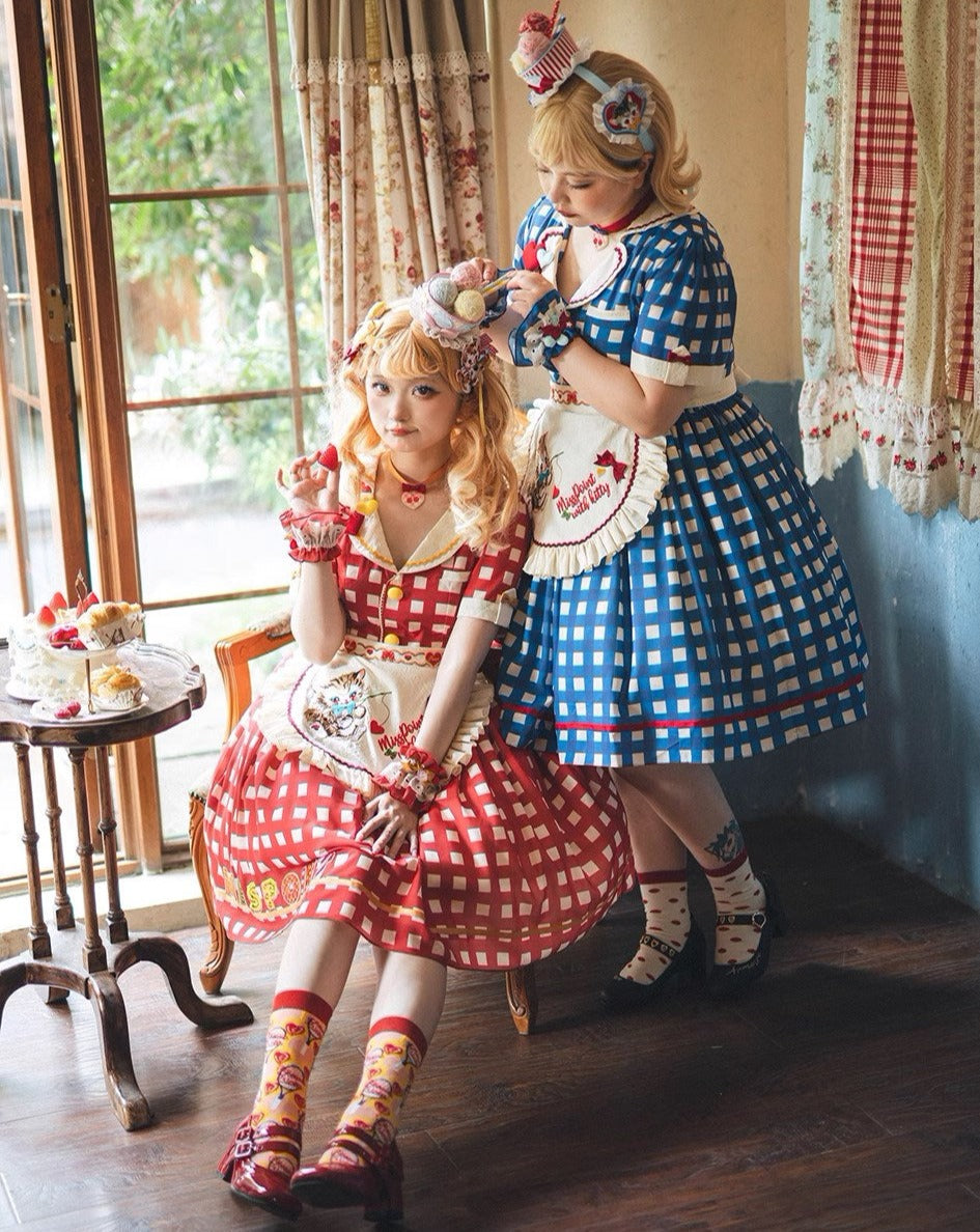 [Pre-order] Sweet Kitty Retro Cafe Style Dress