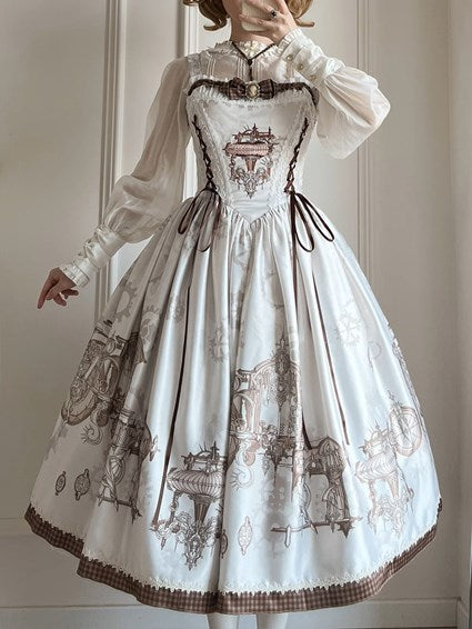 [Sales Period Ended] Steam Princess Print Jumper Skirt - Brown