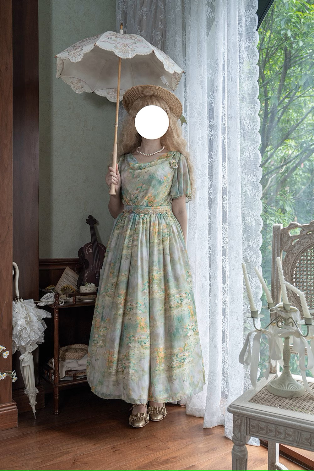 Elegance Greek Oil Painting Style Print Flare Sleeve Jumper Skirt