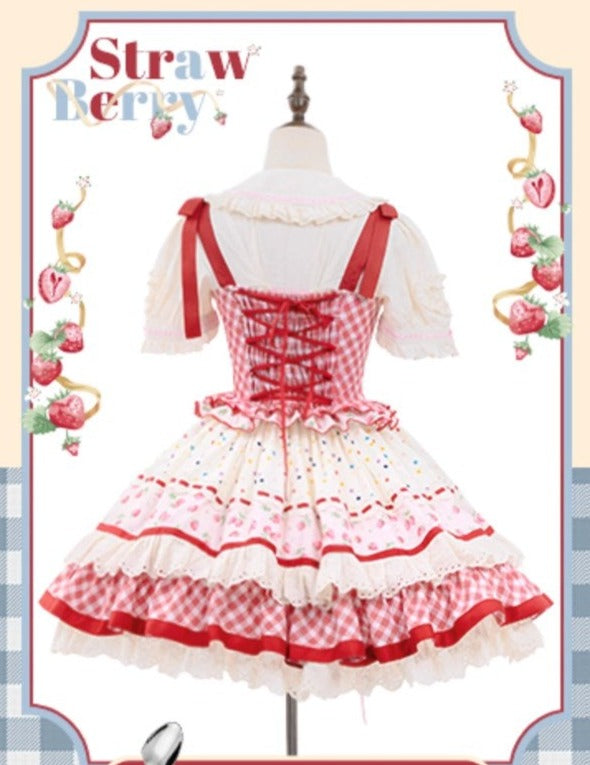 Strawberry Patchwork Jumper Skirt with Pocket Apron