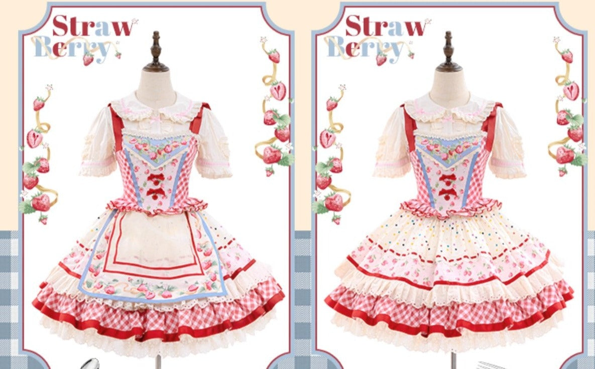 Strawberry Patchwork Jumper Skirt with Pocket Apron