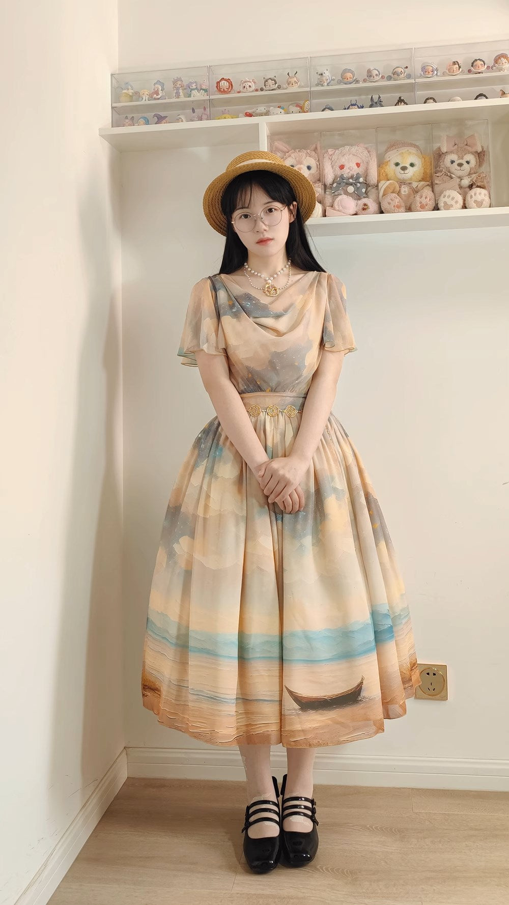 Elegance Greek Oil Painting Style Print Flare Sleeve Jumper Skirt