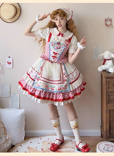 Strawberry Patchwork Jumper Skirt with Pocket Apron