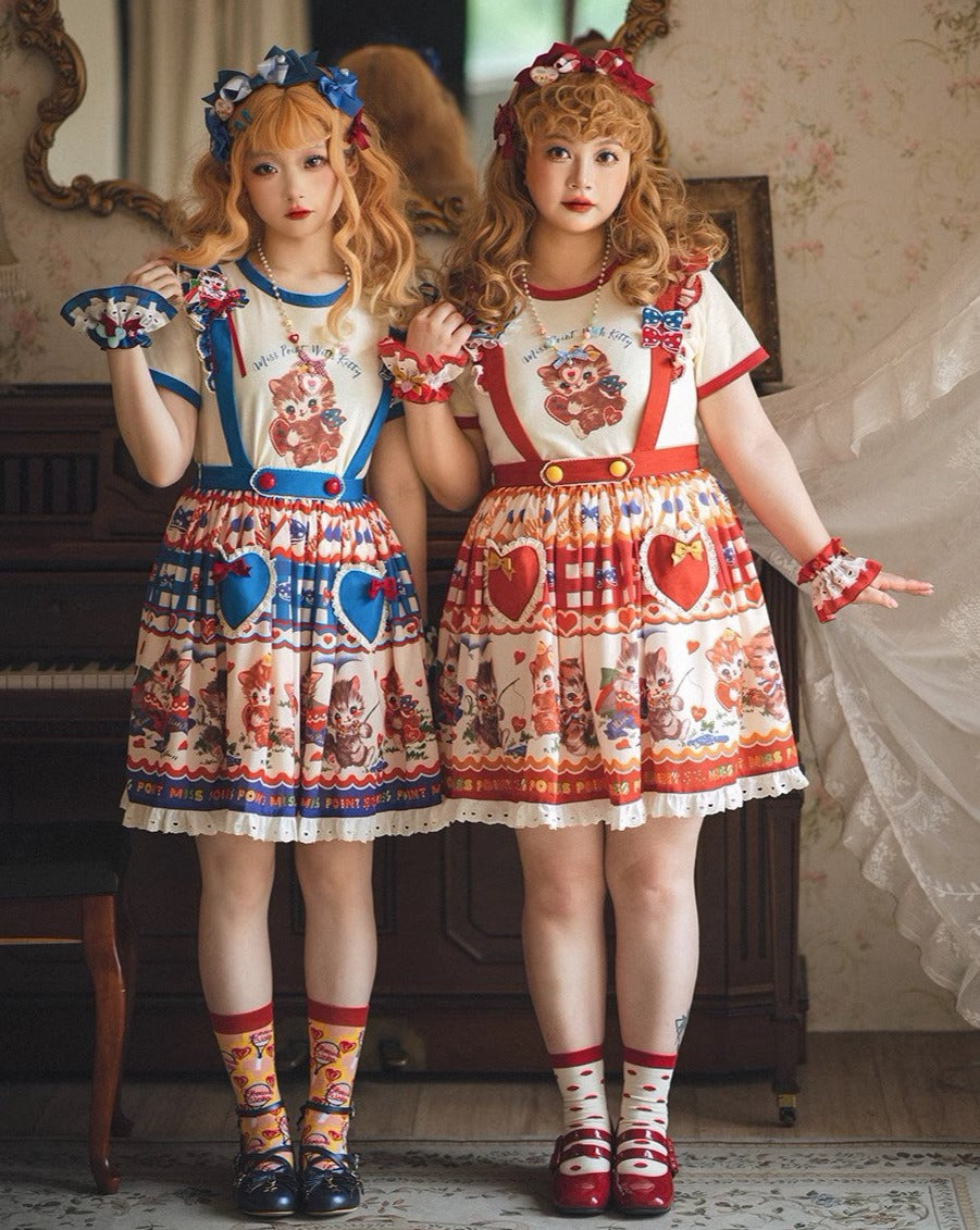 【予約販売】Sweet Kittyレトロサスペンダースカート