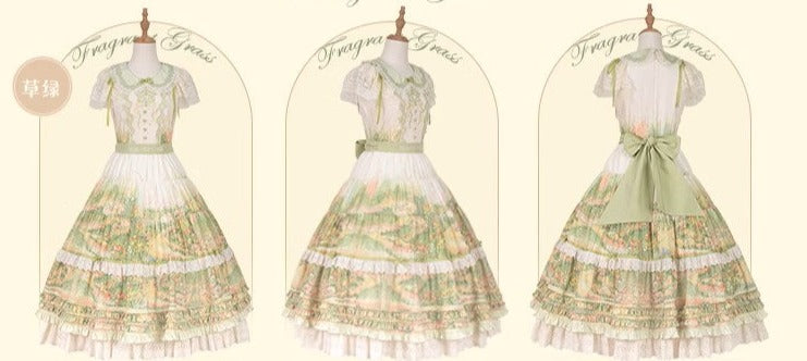 【再販・受注予約2/12まで】Fragrant Grass フレアスリーブティアードワンピース