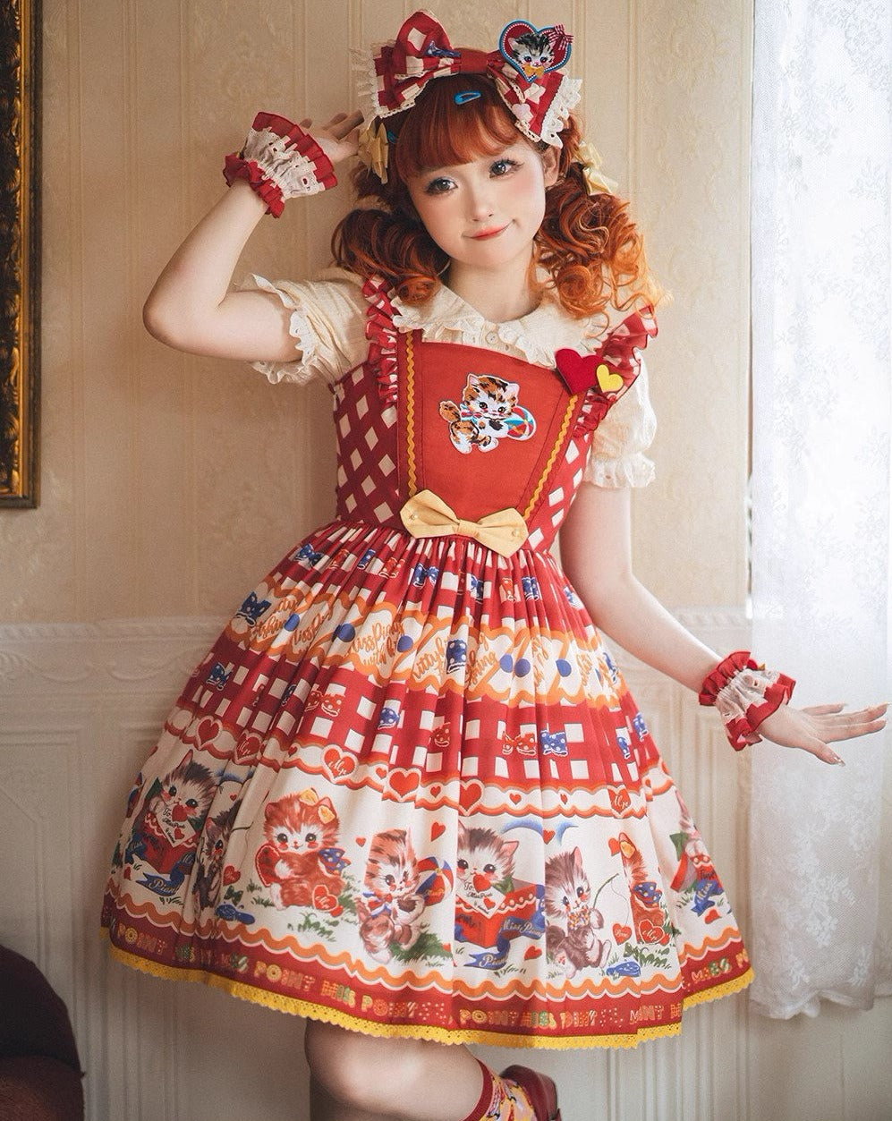 【予約販売】Sweet Kittyレトロフライングスリーブジャンパースカート