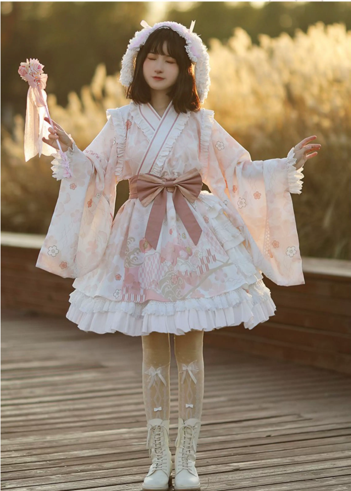和風 さくらピンク 着物 ロリータ ドレス