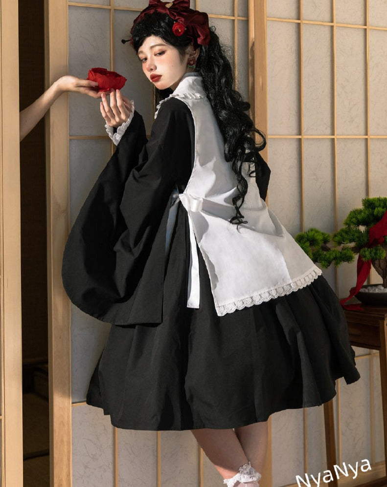 Kimono style dress with Japanese style maid apron