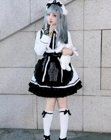 Sci-Fi Maid Long-sleeved Dress with Gothic Lolita Apron