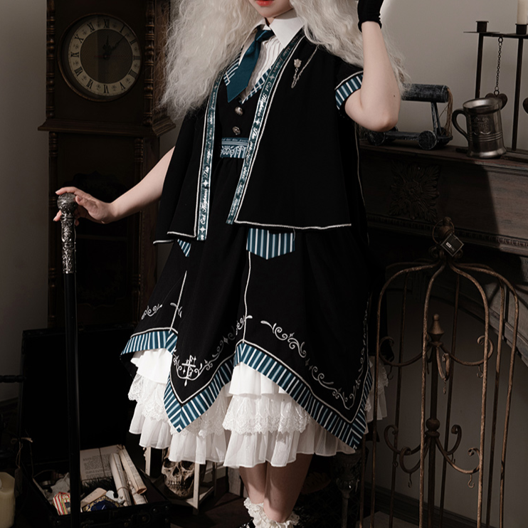 Magic Academy Frill Gorgeous Lolita Dress, Cloak, Hat Set