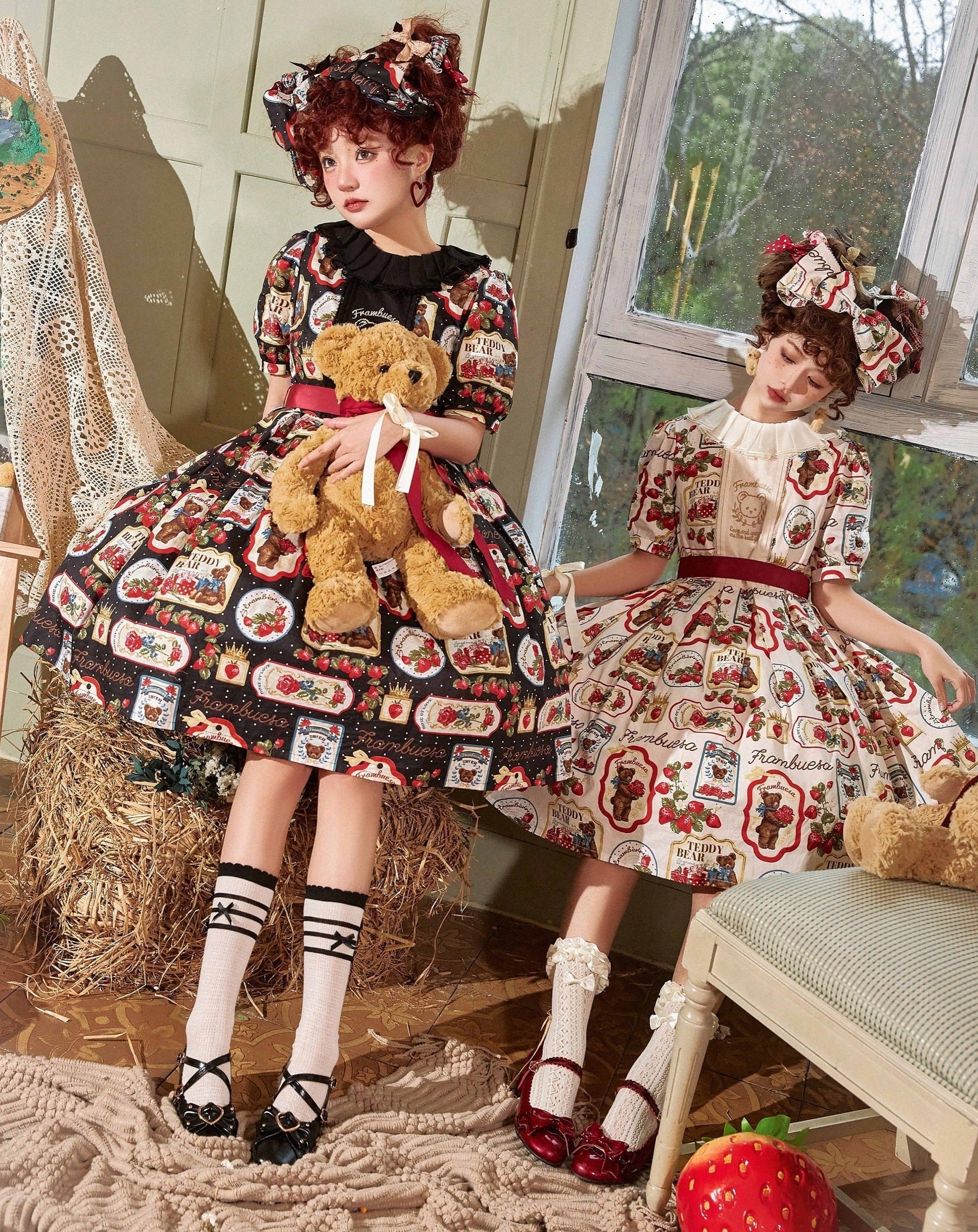 青木美沙子様ご着用｜Strawberry Teddy bear 甘ロリ 半袖ワンピース