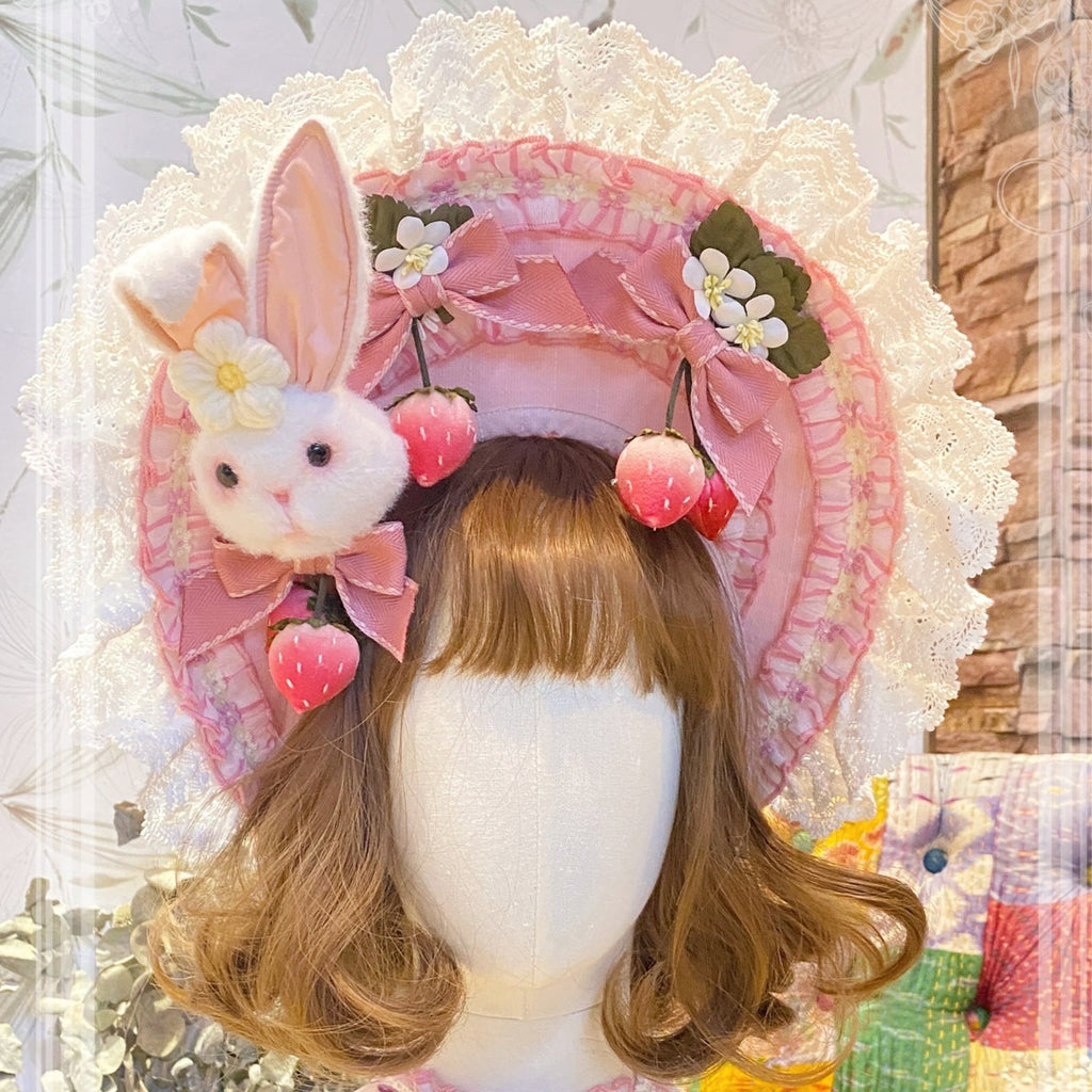 [Simultaneous purchase only] Frill and ribbon strawberry princess brooch, bonnet, choker, etc.