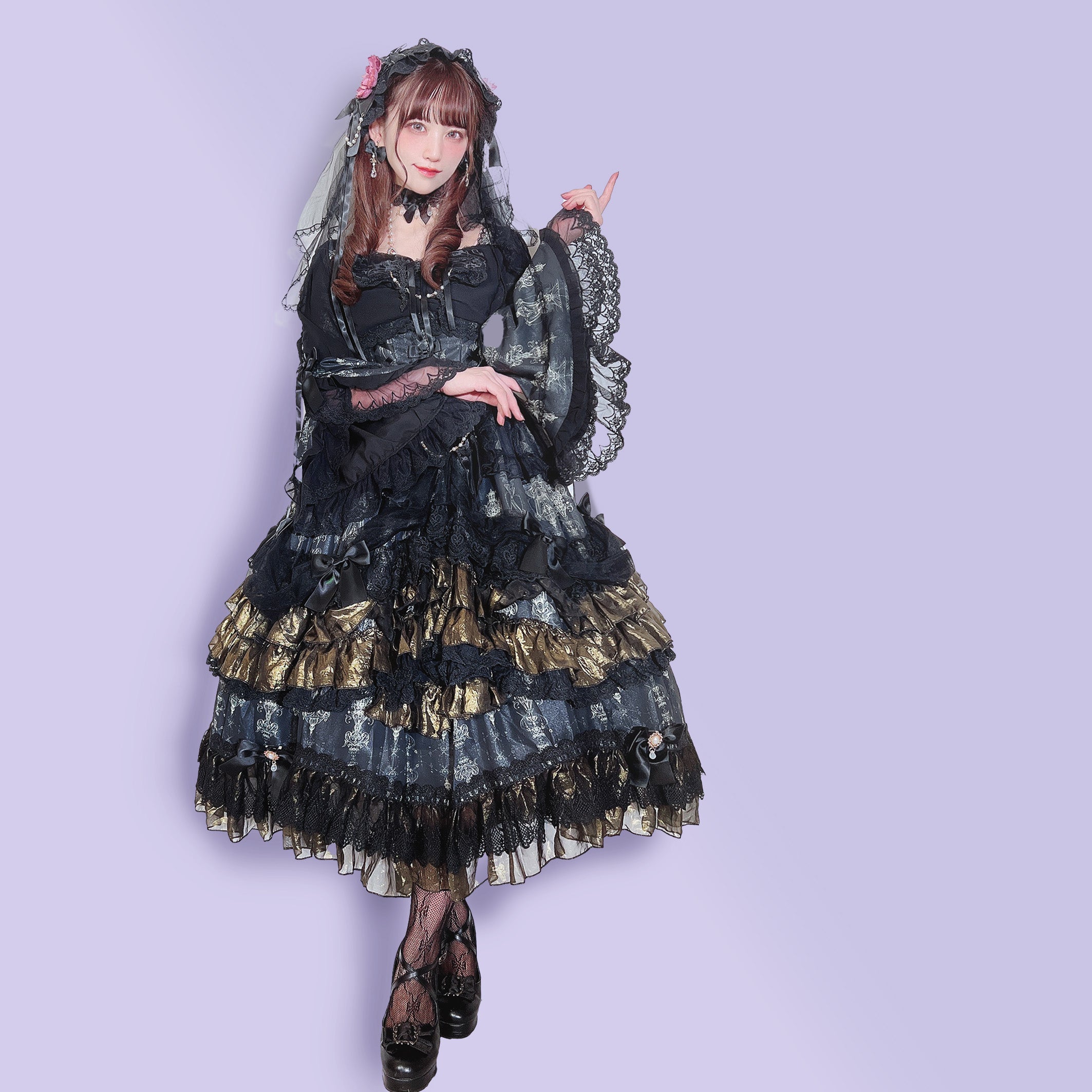 Day and Night Lace and Frill Bride Lolita Dress Full Set