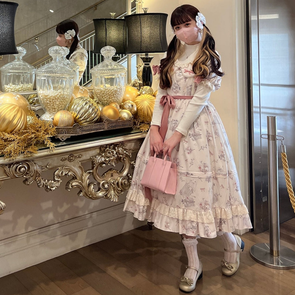 予約販売【IDOLFILE】掲載商品｜パールとピンクのサッシュリボン付き 甘ロリ ロリータ ワンピース