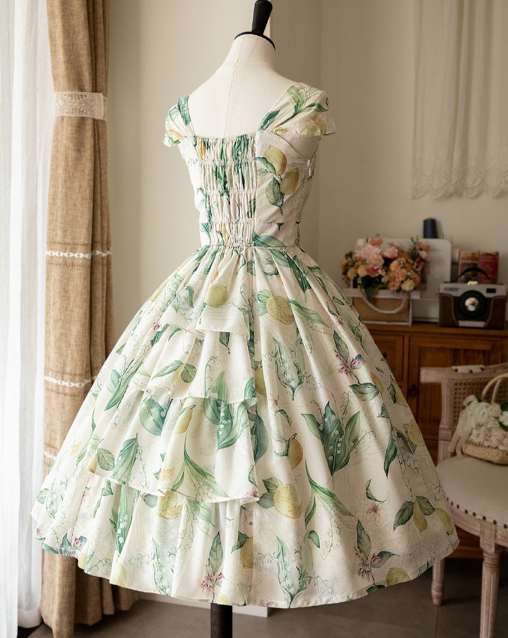 Lemon and Suzuran French sleeve jumper skirt with ribbon hair accessory
