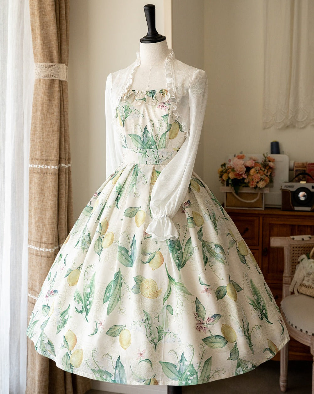 Lemon and Suzuran French sleeve jumper skirt with ribbon hair accessory