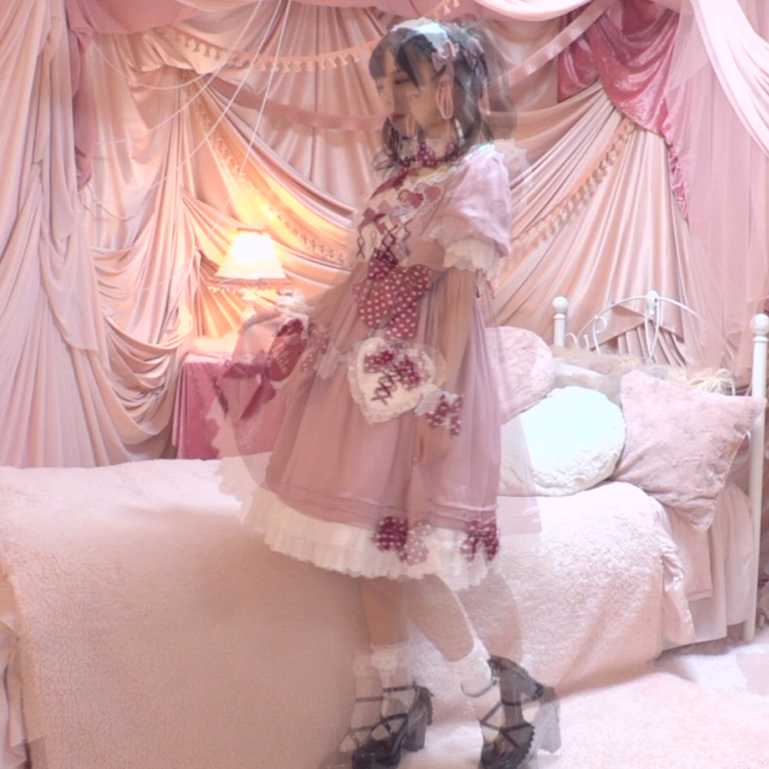 Lovely sweet lolita dress full of hearts and ribbons | Idol costume |