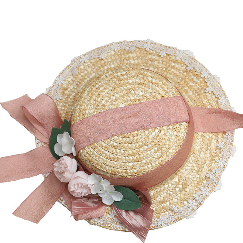 Flower and ribbon straw hat 11 colors