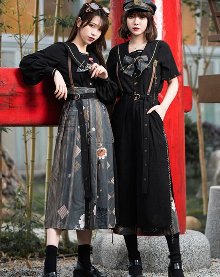 Traveler's diary Japanese-style print wide pants
