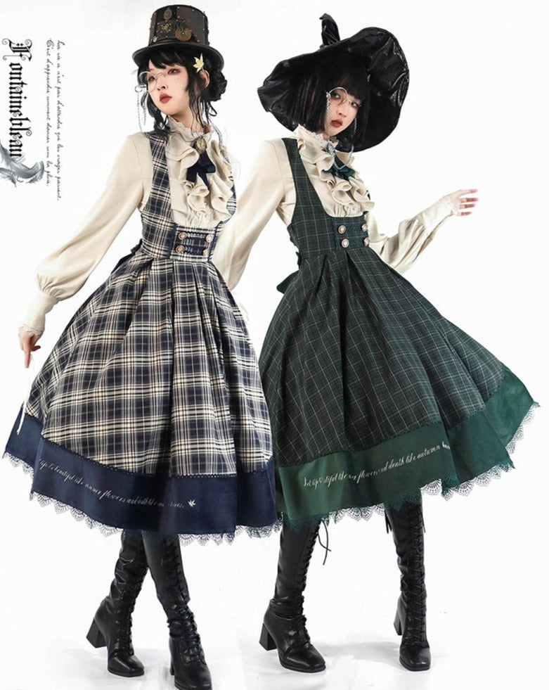 [New color] British style lattice pattern high waist jumper skirt