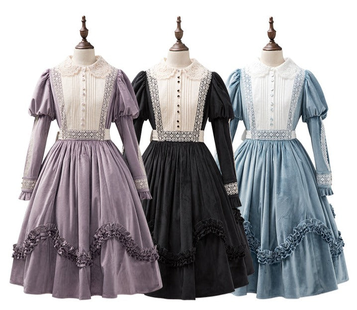 Evening Prayer velvet lace collar dress