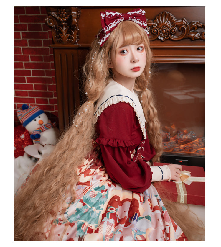 Santa Bear Print Christmas Color Lolita Dress