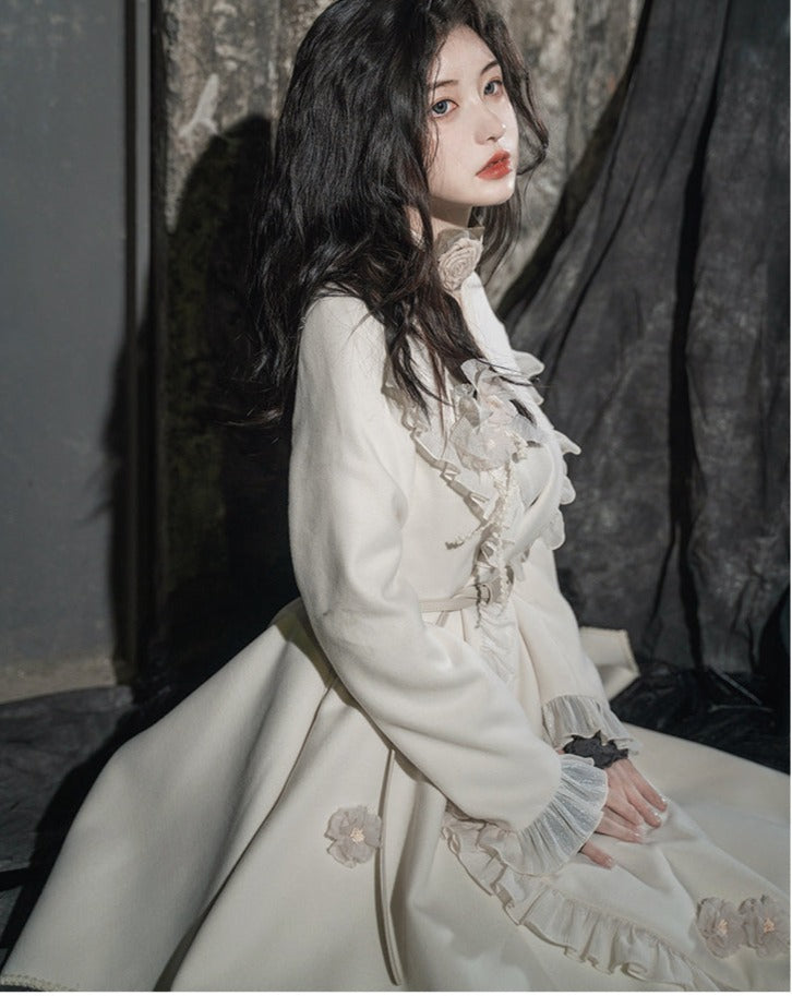 Irregular hem frill coat with belt