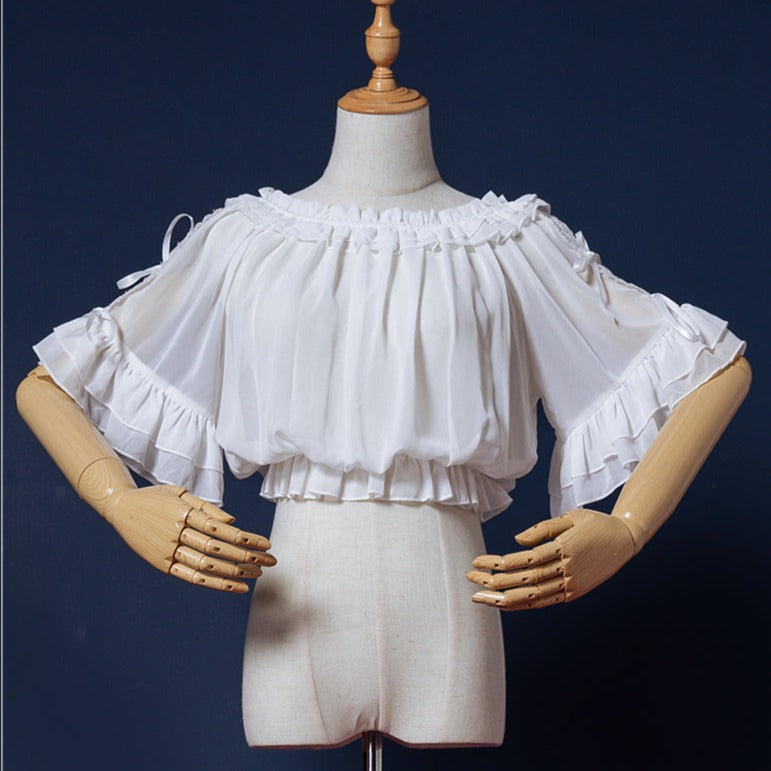 Chiffon half-sleeve sheer blouse