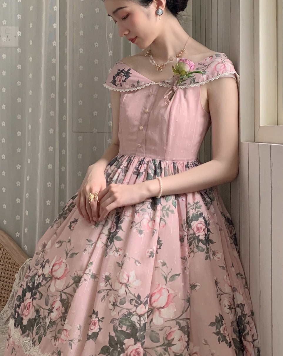 [Pre-order] Rose Garden 2-way design neck classic lolita jumper skirt