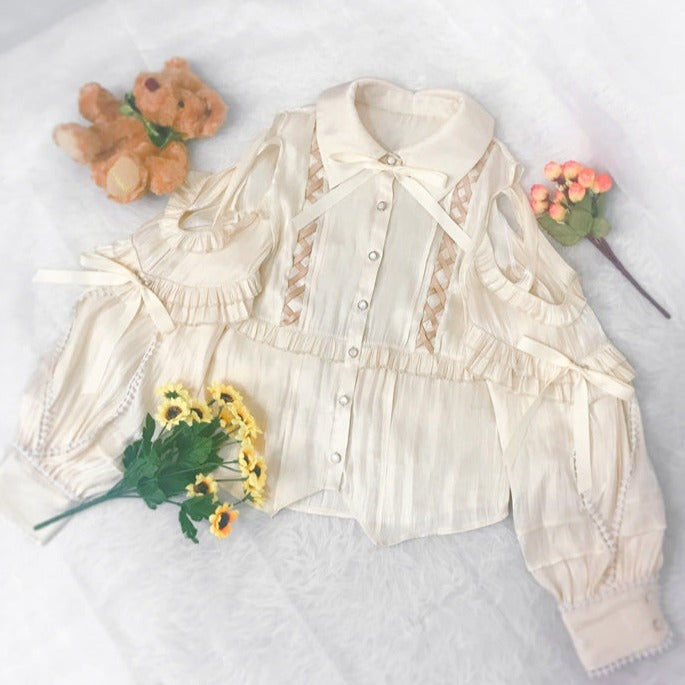 shoulder open ribbon blouse