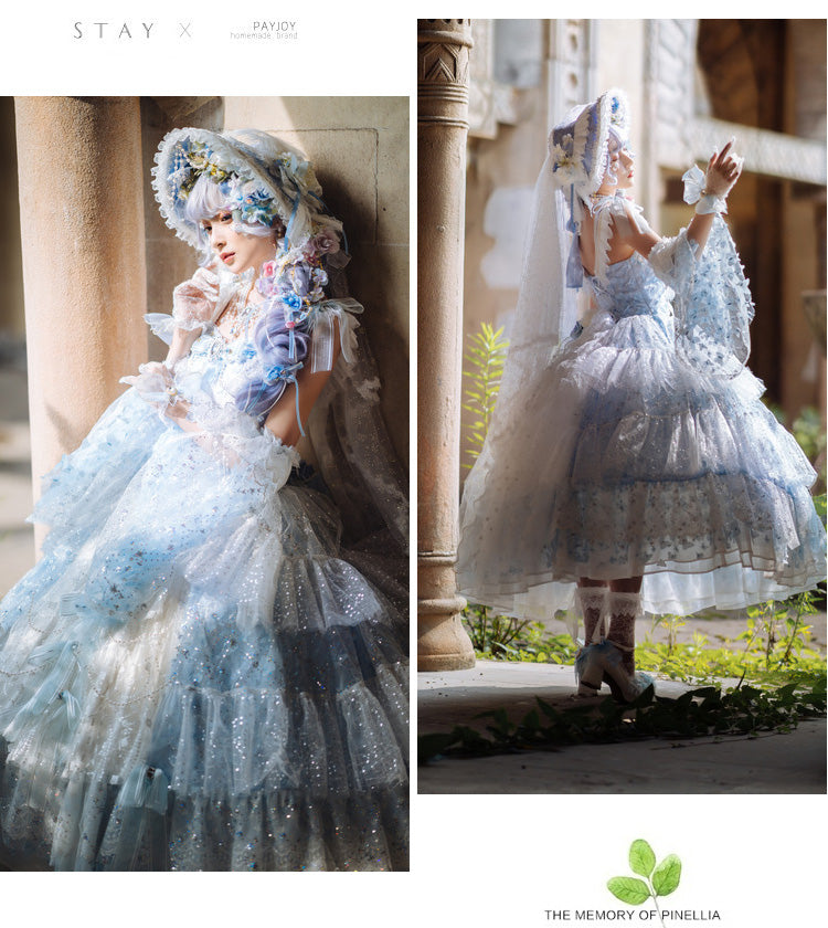 ロココ調 ゴージャスフリルの宮廷風ドレスとボンネット