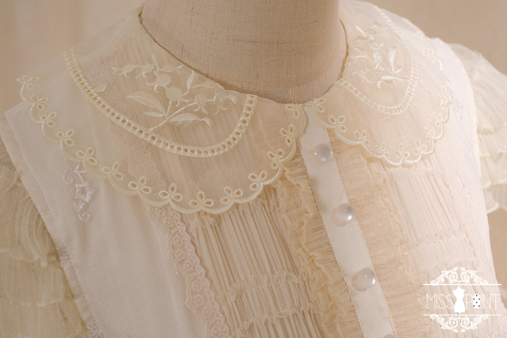[Pre-order] Lily of the Valley Flower Embroidered Three-Tier Lace Dress (Mid-Length)