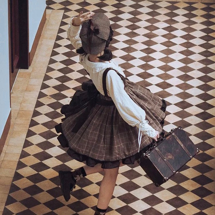 [Pre-order] Traditional check Alice style suspender skirt