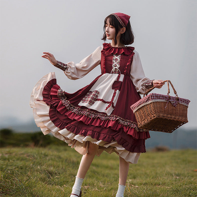 Little Red Riding Hood Layered Skirt Country Lolita Dress