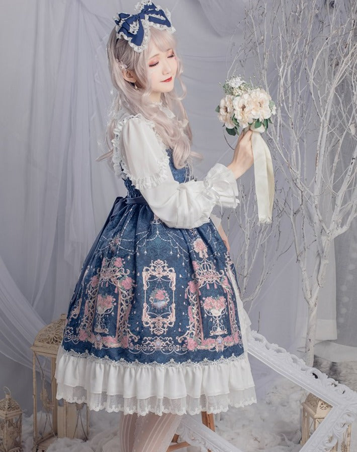 [Pre-order] Double ribbon front lace Lolita jumper skirt