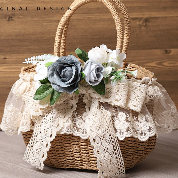 Handmade Flower Mini Basket Bag