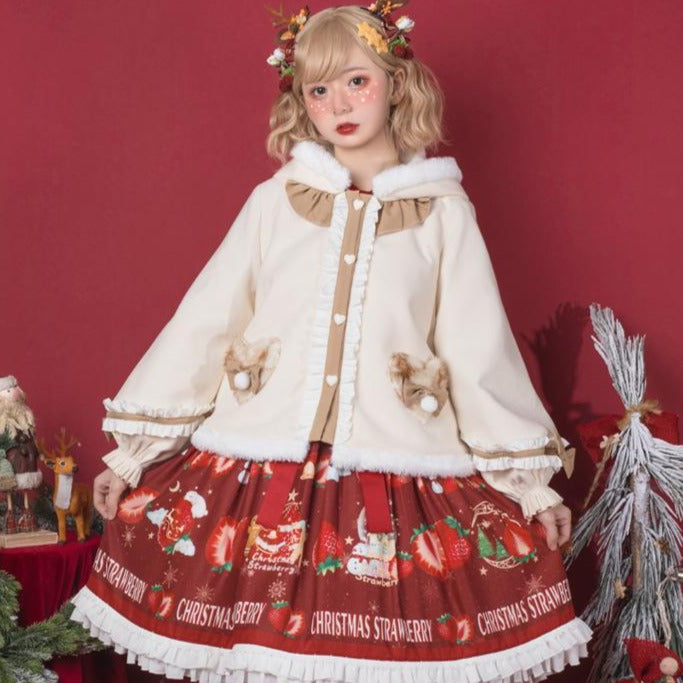 Reindeer style hooded boa ribbon short coat