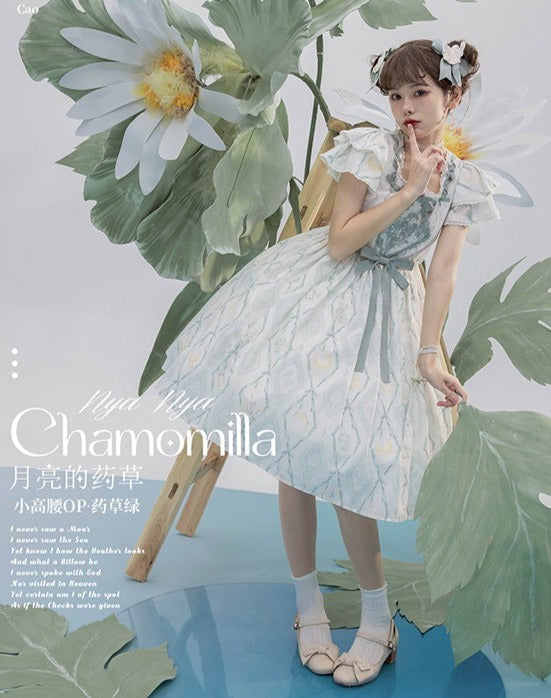 カモミールの花刺繍スクエアネックドレス