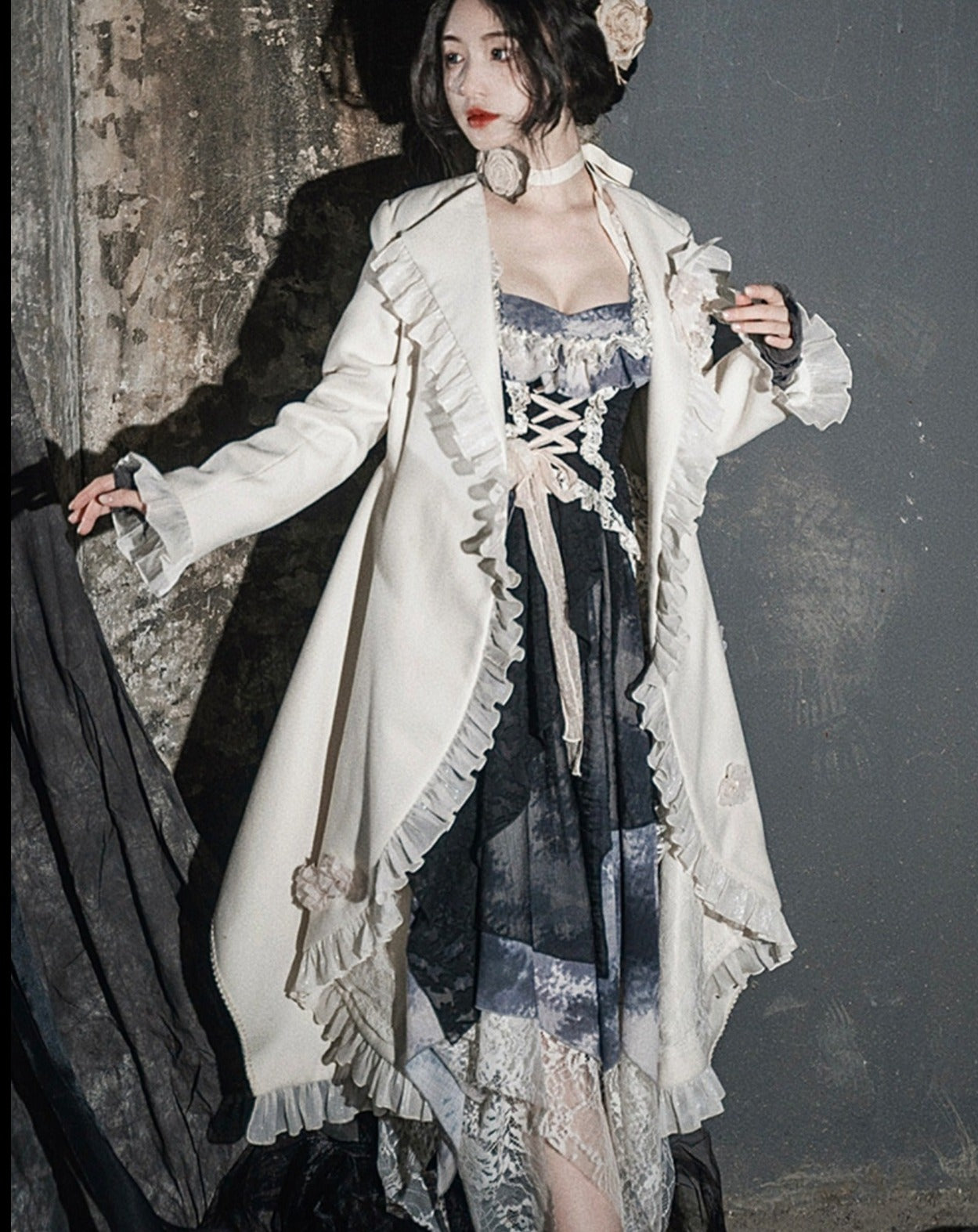 Irregular hem frill coat with belt