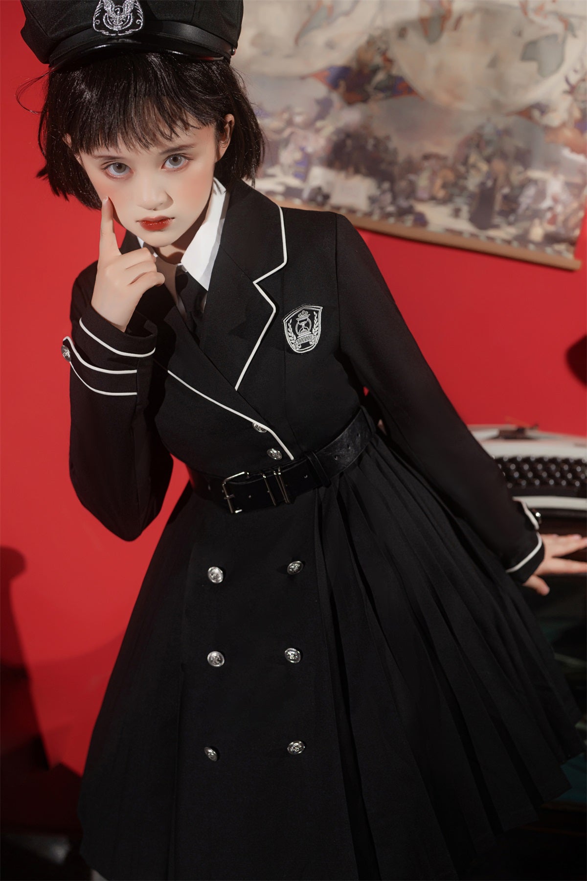 Military Lolita uniform style metal button dress