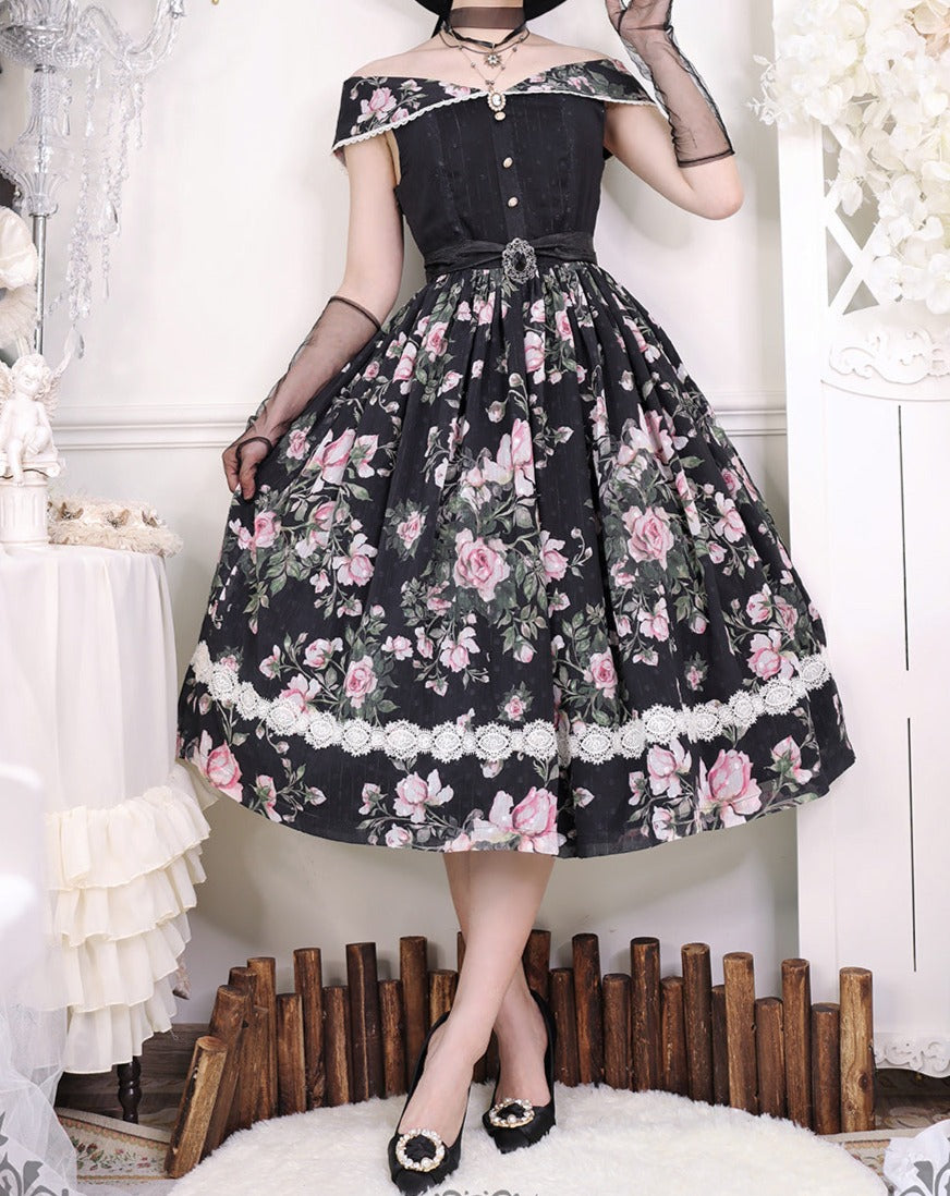 [Pre-order] Rose Garden 2-way design neck classic lolita jumper skirt