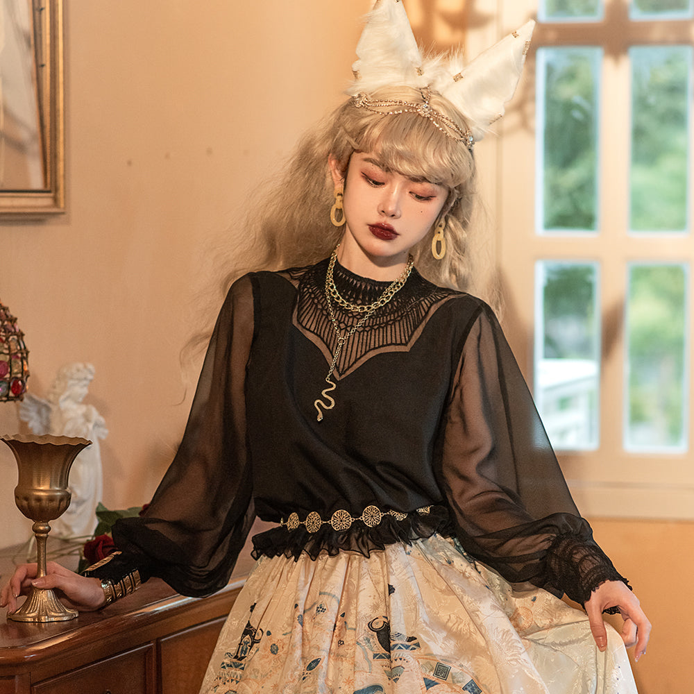 【予約販売】Twilight エジプト風ロリィタ シアー刺繍ブラウス