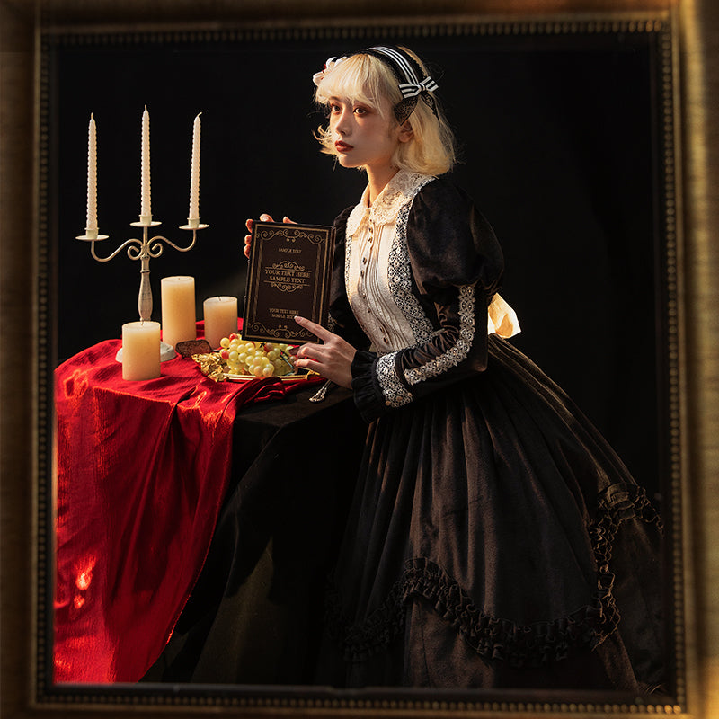 Evening Prayer ベルベットレース襟ワンピース